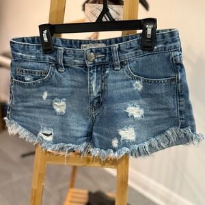 Free People Blue Distressed Jean Shorts, Size 25